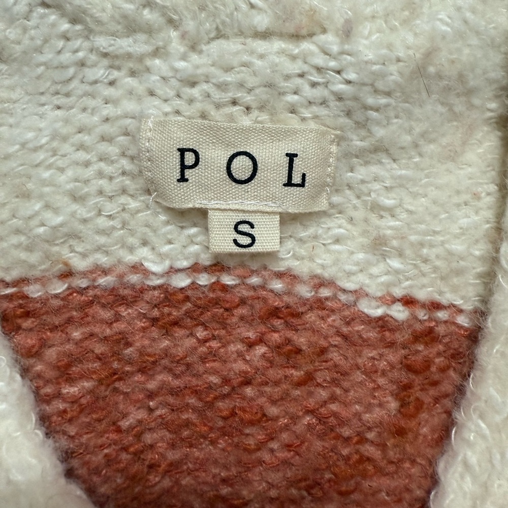 POL Rust Cream Soft Knit Striped V Neck Sweater Size Small Cozy Boho Casual - Picture 5 of 6